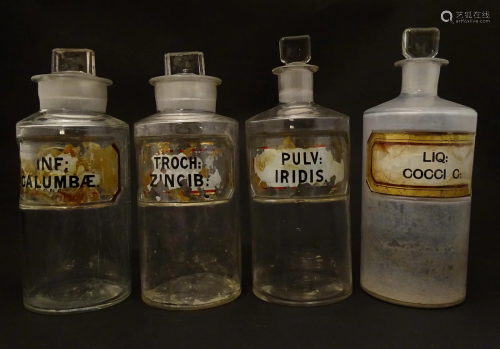 4 assorted glass apothecary / chemist bottles. Tallest appro...
