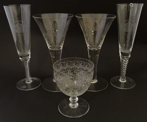 Assorted drinking glasses to include two commemorative Eliza...