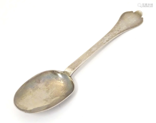 A William & Mary silver trefid spoon, the oval bowl with...