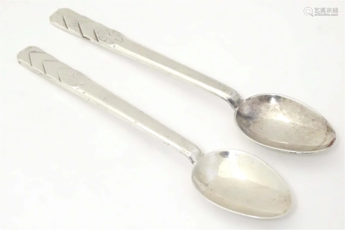 Two Art Deco silver tea spoons hallmarked London 1949/50, ma...