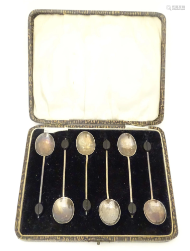 A set of six silver 'coffee bean' spoons. Hallmark...
