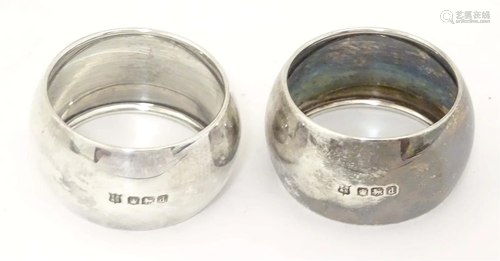 A pair of silver napkin rings, hallmarked Sheffield 1921 mak...