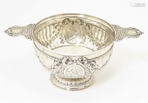 A late 19thC French silver quaich / taste du vin by Henin &a...