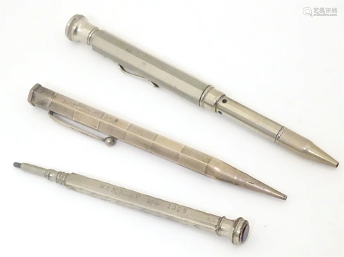 3 Propelling pencils : A Sterling silver pencil with engine ...