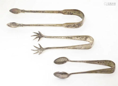 Various silver sugar tongs: Fiddle pattern tongs hallmarked ...