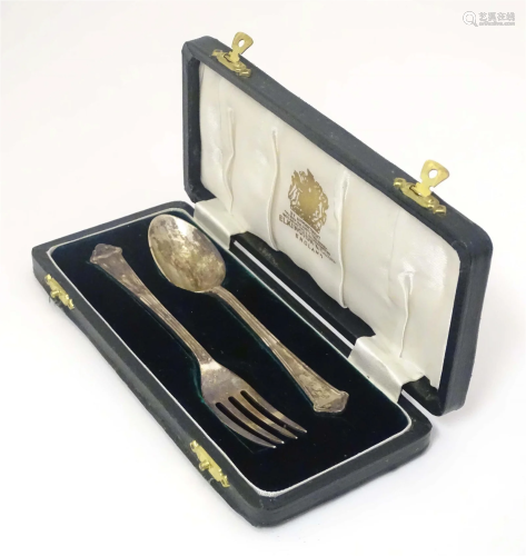 A cased Christening spoon and fork hallmarked Birmingham 195...