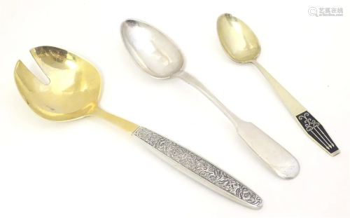 3 assorted Russian silver spoons to include two silver gilt ...