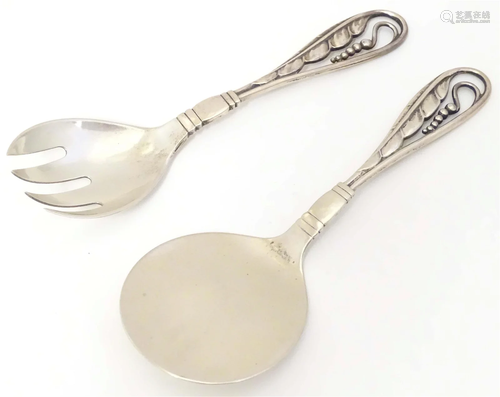 Two Georg Jensen Danish silver servers, pattern 42. One .925...