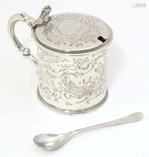 A Victorian silver lidded mustard pot hallmarked London 1850...