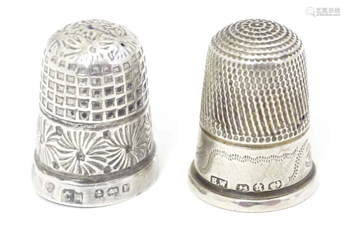 Two silver thimbles, one hallmarked Birmingham c.1894 maker ...