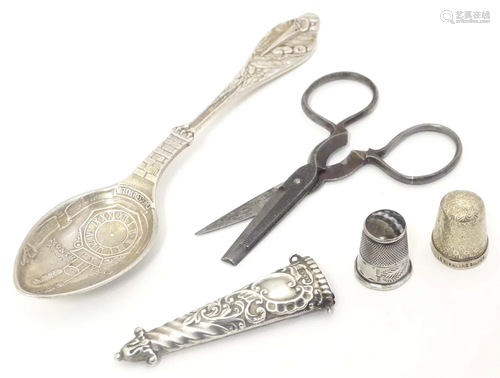 Assorted items to include : Silver scissor case with associa...