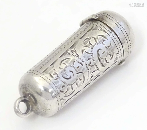 A silver cheroot mouthpiece case / pin case with engraved de...