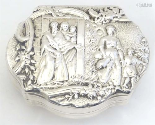 A 19thC Dutch silver snuff box with shell form detail to one...