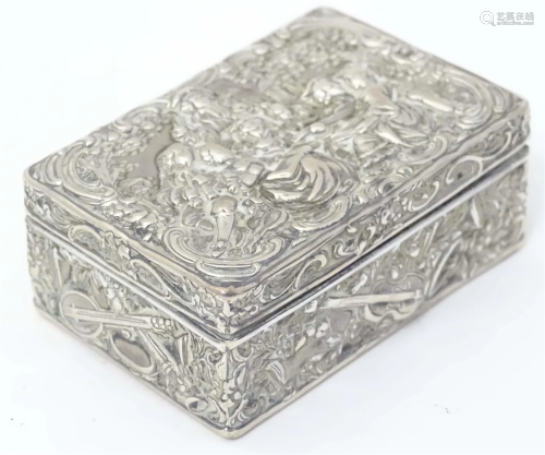 A Continental silver box with embossed figural decoration 2 ...