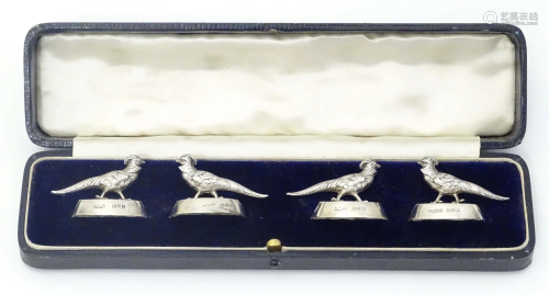 A cased set of silver menu holders / table place card holder...