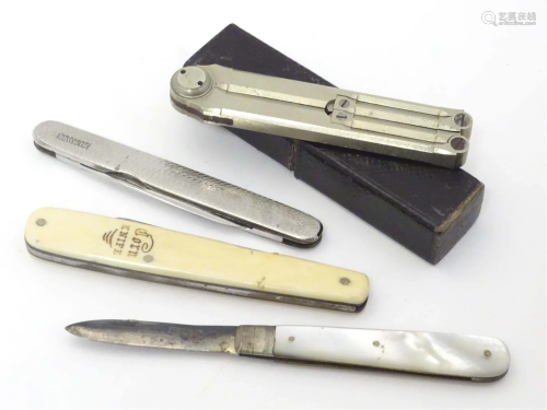 Various pocket knives / fruit knives to include a mother of ...