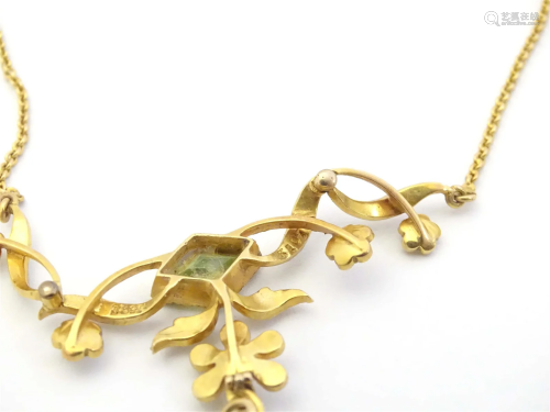 An Art Nouveau 15ct gold necklace, the pendant section set w...