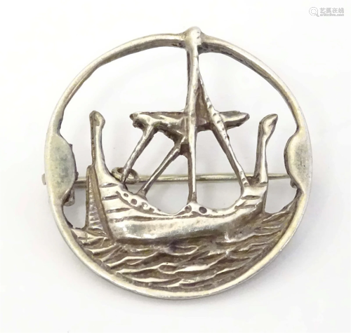 A Scottish Iona silver brooch with long boat detail, hallmar...
