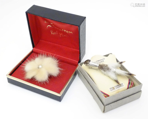 A vintage Stratton brooch with mink fur detail (boxed) toget...