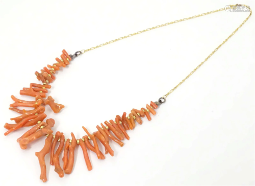 A vintage coral branch necklace of graduated bead branches w...