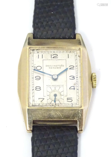 A 9ct gold Bravingtons Renown wristwatch with subsidiary sec...
