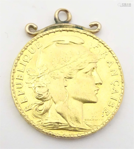 A French Republic of Francais 1912 gold coin with pendant ha...