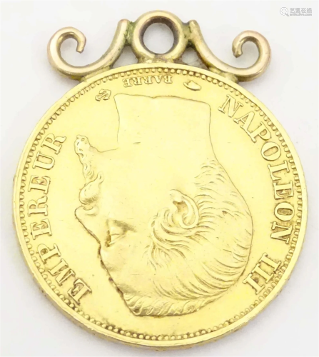 A French Napoleon III 1859 gold coin with pendant hanger to ...