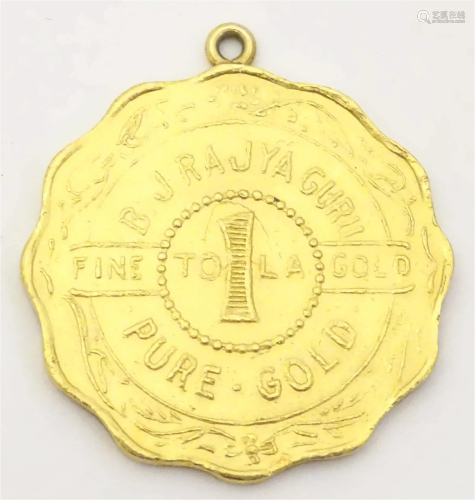 An Indian 1 Tola coin 'B.J. Rajyaguru, Fine Gold, Pure ...