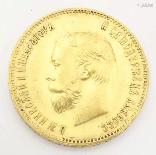 A Russian 1903 gold coin. Approx. 7/8" diameter. Total ...