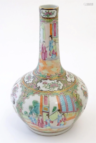 A Chinese / Cantonese bottle vase with panelled decoration d...