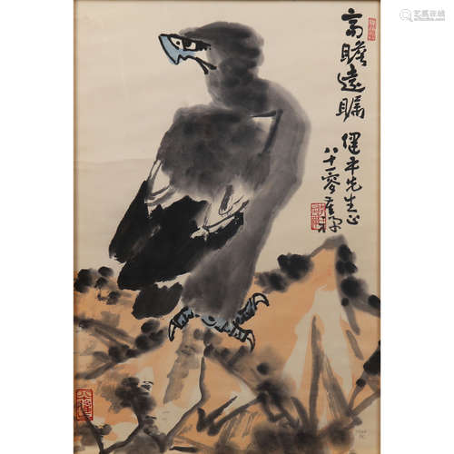 李苦禅（1899-1983） 高瞻远瞩 设色纸本立轴