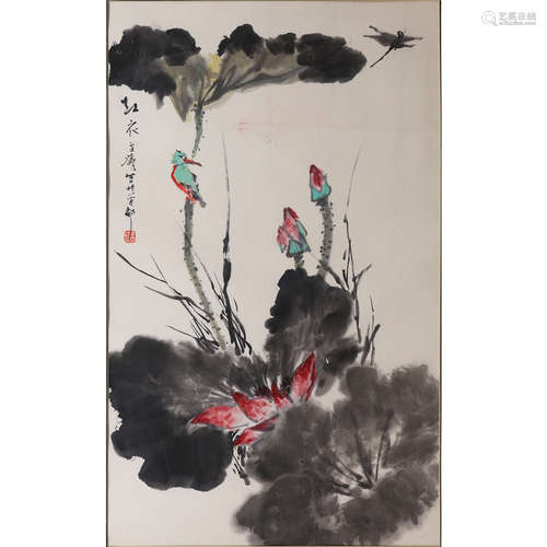 王雪涛（1903-1982） 红衣 设色纸本镜框