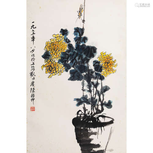 陈秋草(1906-1988) 菊花 设色纸本立轴