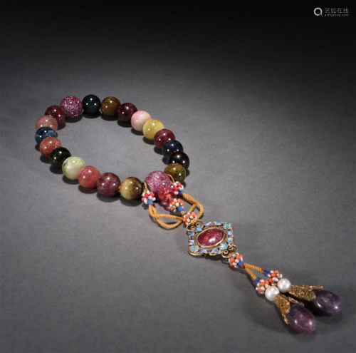 A Chinese Carved Tourmaline Prayerâ€™s Beads