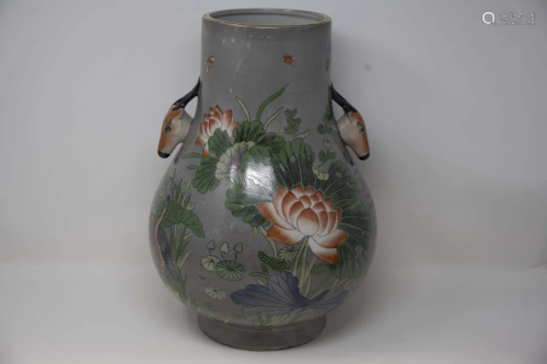 Chinese Porcelain Hu Shaped Deer Handle Vase