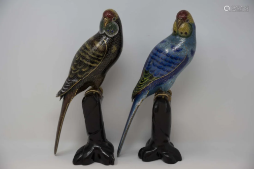 Chinese Antique Pair of Cloisonne Parrots
