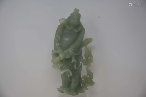 Chinese Celadon Jade Carving of Warrior God