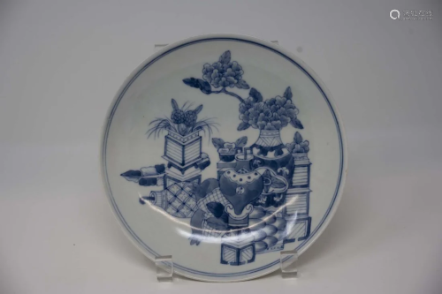 Chinese Blue & White Porcelain Flower Vase Marked Plate