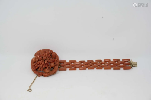 19th century 14k Gold & Coral Bracelet