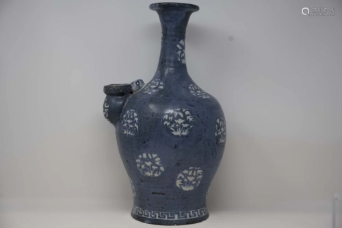 Chinese Antique Kendi Porcelain Blue Glazed Vase