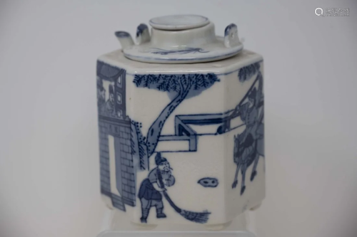 Chinese Blue & White Porcelain Tea Pot Hexagon Shape