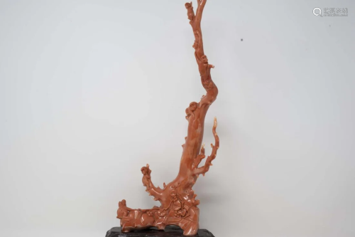 Chinese Antique Coral Carving Monkey on the Tree