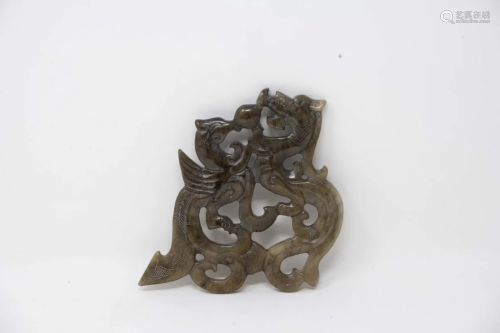 Chinese Antique Green Jade Carving of Dragons