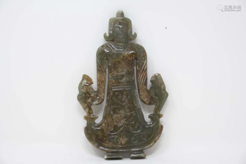 Antique Archaic Green Jade Figure Carving