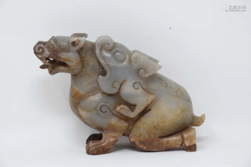 Antique Chinese Archaic Jade Carving of Beast Lions