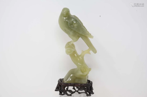 Chinese Pale Green Jade carving of a Bird on Branch