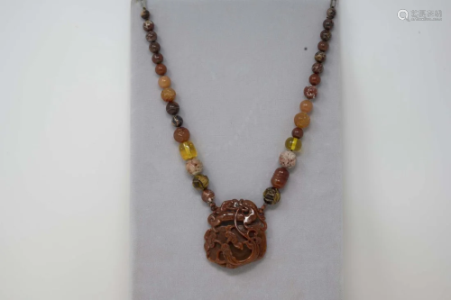 Chinese Carnelian Agate Dragon Necklace Pendant