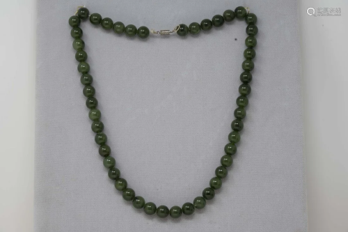 Chinese Dark Green Jade Necklace 20 inches