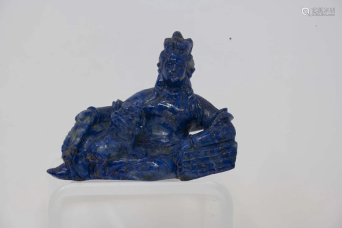 Chinese Antique Lapis Lazuli Carving Goddess and Beast