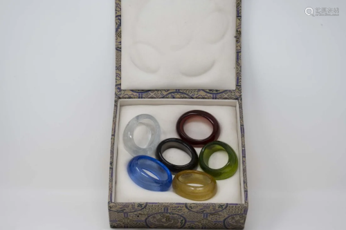 Chinese Peking Glass Set of Six Colorful Rings
